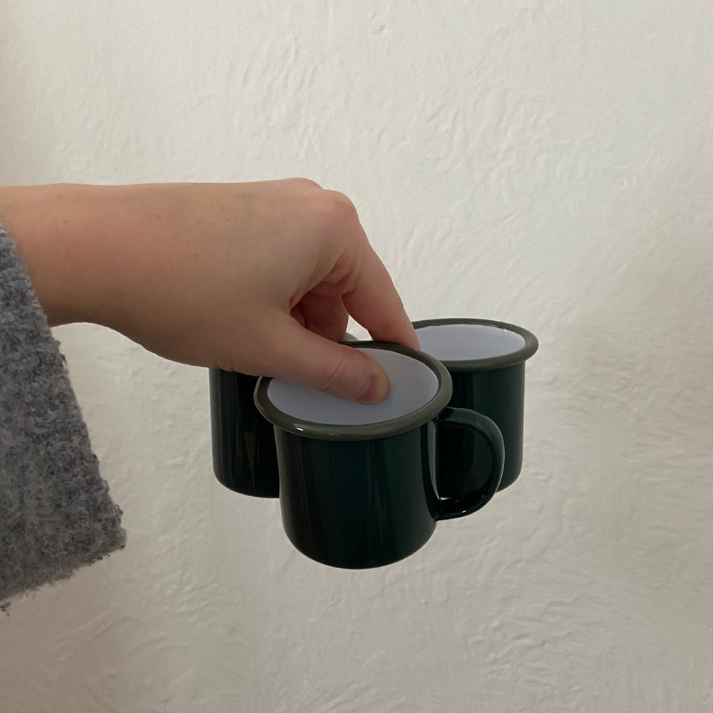 Falcon enamelware espresso cups set of 3 color Samphire Green